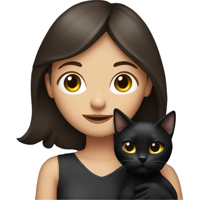 brunette girl with a black cat in her arms emoji