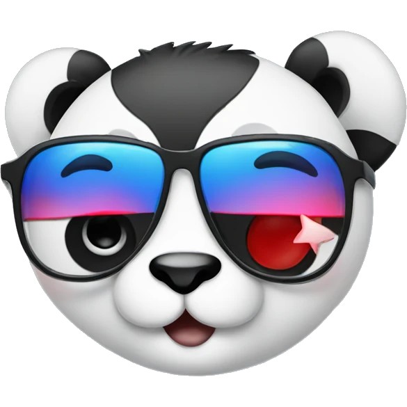 a panda wearing blue star glasses and red lipstick emoji