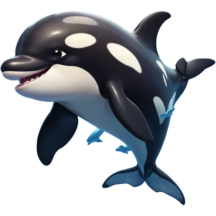 Cinematic Comical orca Portrait Emoji, Head tilted dramatically with an exaggeratedly shocked expression, featuring a sleek black-and-white body with wide, comically expressive eyes full of playful disbelief and animated flippers, Simplified yet hilariously expressive features, highly detailed, glowing with a slightly sassy oceanic glow, high shine, dramatic yet playful, stylized with an air of cheeky marine mischief, soft glowing outline, capturing the essence of a meme-worthy orca that looks ready to make waves with its hilariously dramatic antics! emoji