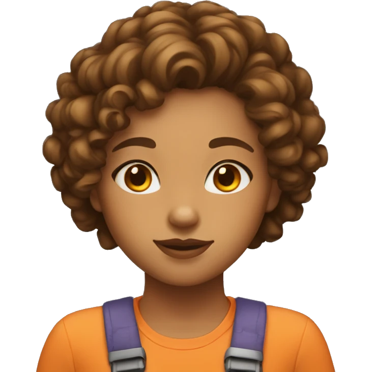 Girl with tan skin and short curly hair and big nose with orange cat emoji