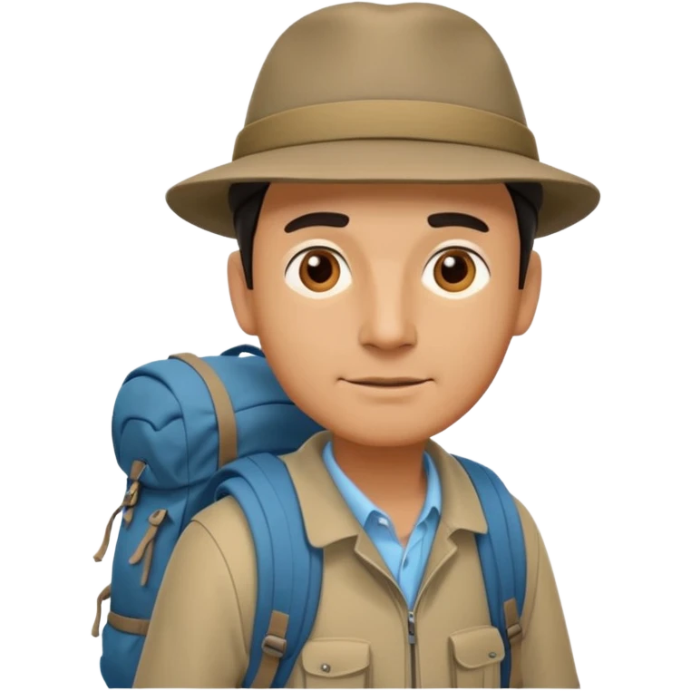 emoticon of a gentleman hiking, simple expressive face, minimal lines emoji