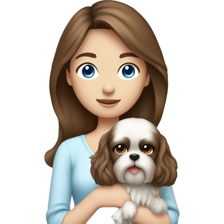 Brown hair girl with blue eyes holding shih ztu emoji