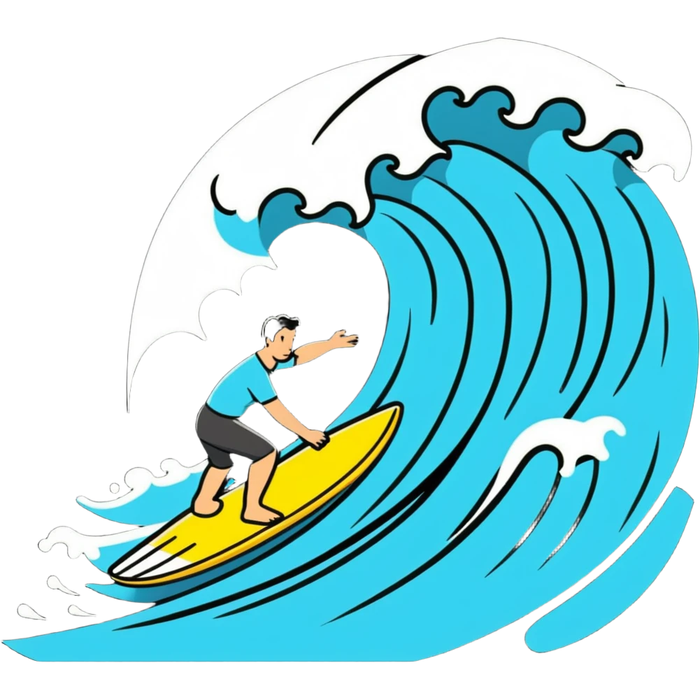 Man surfing on a big wave at the beach emoji