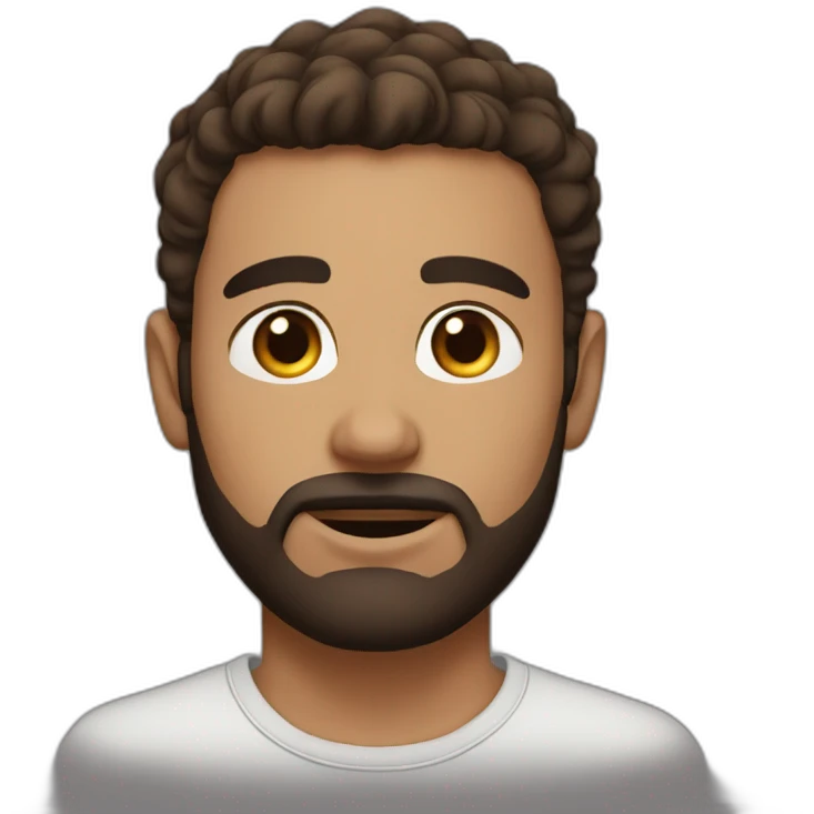 man face, with brown beard, brown eyes, a septum piercing, brown short hair emoji