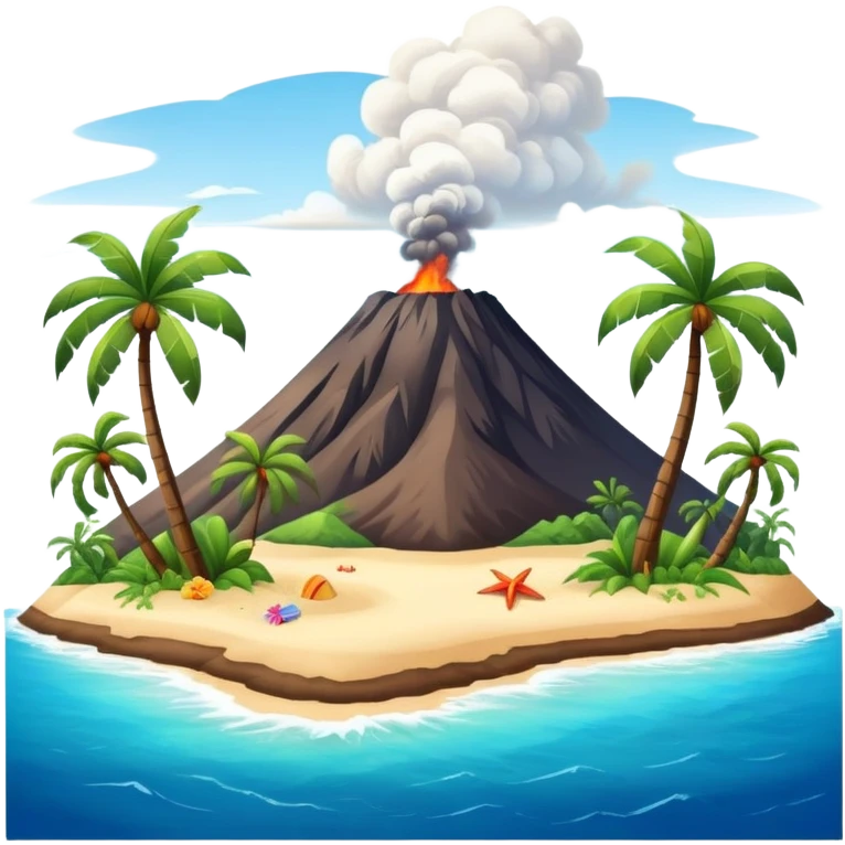 Tropical Hawaiian island with palm trees, volcano, and beach emoji