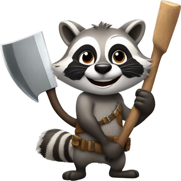 happy racoon with axe emoji