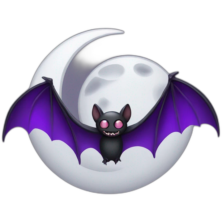 purple black vampire bat wings flying in front of large dripping grey crescent moon emoji
