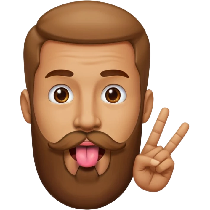 Man with beard sticking tongue out with peace sign under tongue emoji