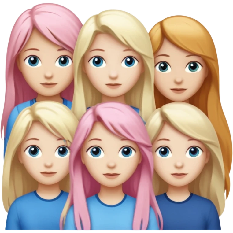 Girlfriend emoji - include 1 white girl with long light pink hair and blue eyes, 1 white girl with brown eyes and medium honey blonde hair, and 2 white girls with brown eyes and long dark brown hair, 1 white girl with blue eyes and light blonde hair,  emoji