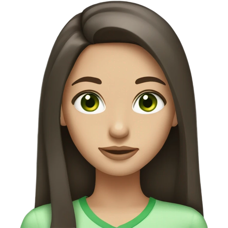 Brunette girl with straigth hair and green eyes  emoji