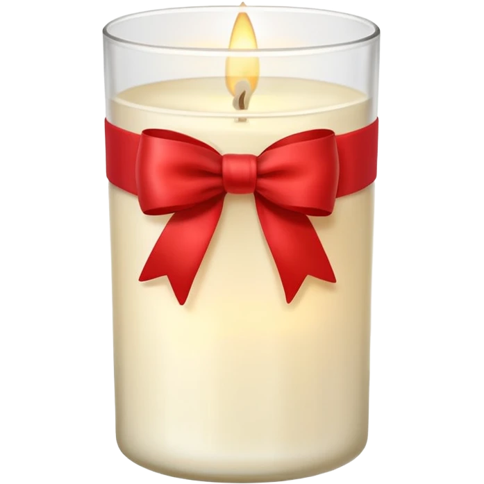 Soft vanilla long glass candle, with little red bow emoji