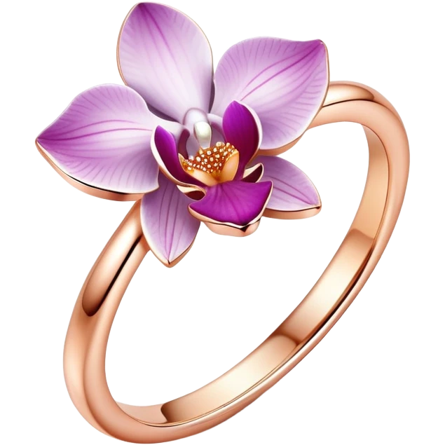 Rose gold ring with orchid shaped diamond and gold script handwriting saying marry me emoji
