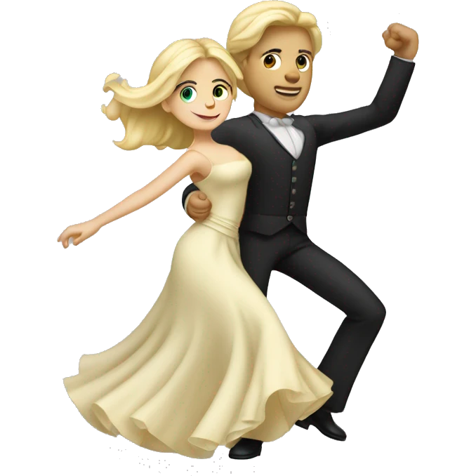 Blond hair man and dark hair woman dancing waltz emoji