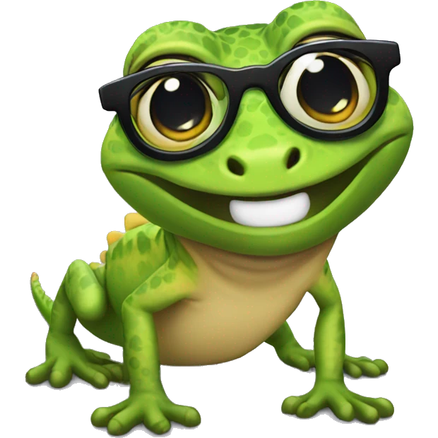 A gecko smiling with glasses on. emoji