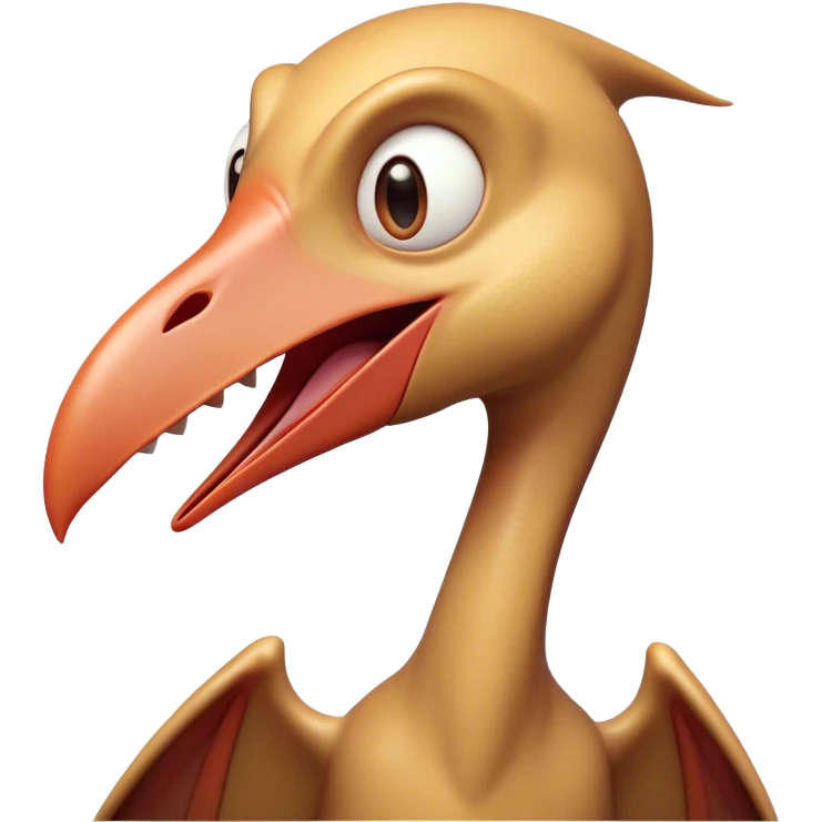 Cinematic Comical Pterodactyl Portrait Emoji, Head tilted dramatically with an exaggeratedly shocked expression, featuring a sleek, streamlined body with a quirky, animated beak and wide, comically expressive eyes full of playful disbelief, Simplified yet hilariously expressive features, highly detailed, glowing with a slightly sassy ethereal glow, high shine, dramatic yet playful, stylized with an air of cheeky prehistoric mischief, soft glowing outline, capturing the essence of a meme-worthy Pterodactyl that looks ready to side-eye its way into viral fame! emoji