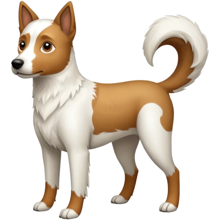 a full body large white parson russell looking dog the size of a kelpie with light brown flapped down ears and a light brown patch on one eye and a large snout emoji