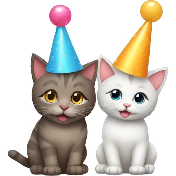 cat and kitten wearing birthday hats emoji