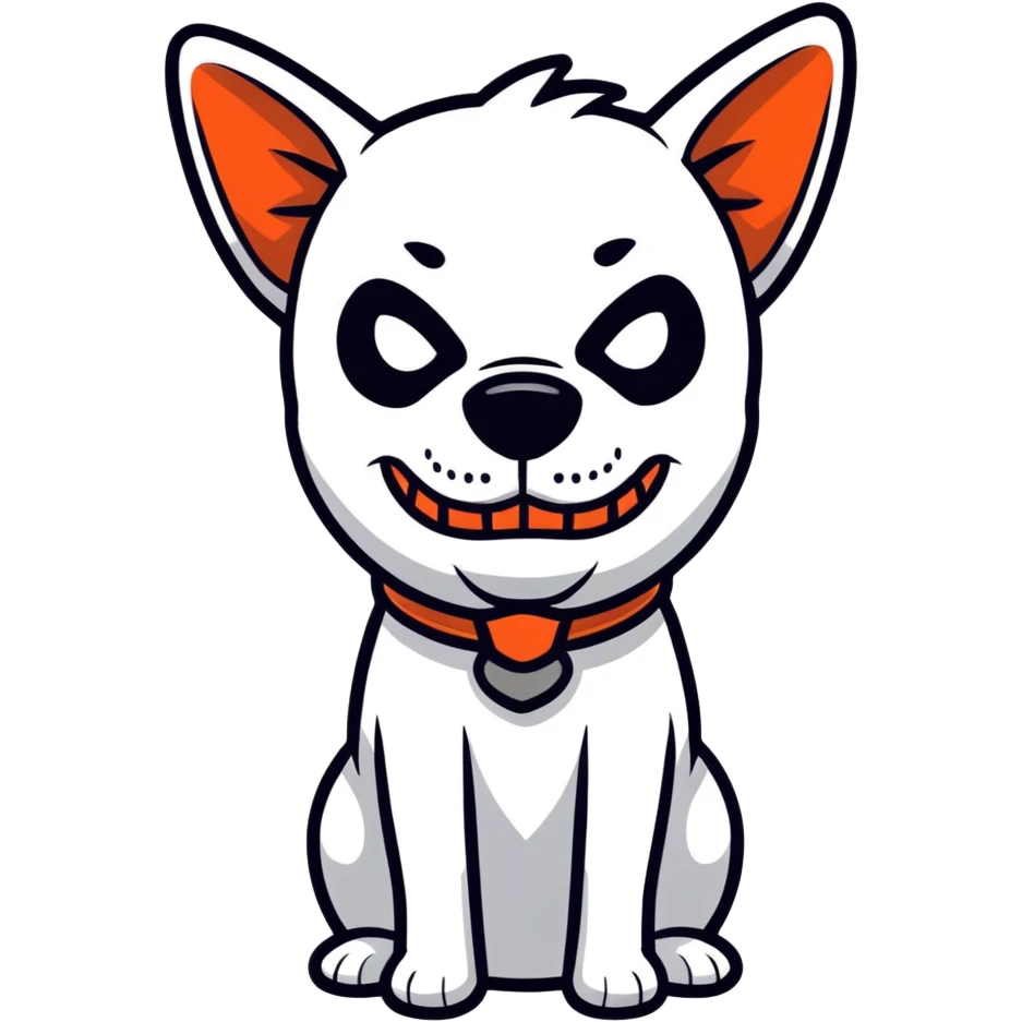Un dog wearing a horror emoji
