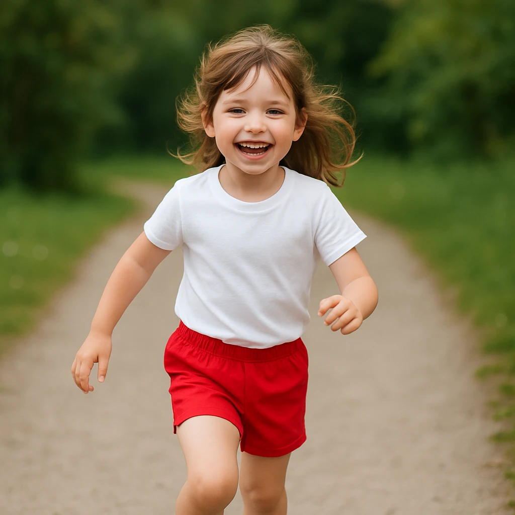 Make the girl's outfit red shorts and a white short-sleeved t-shirt emoji