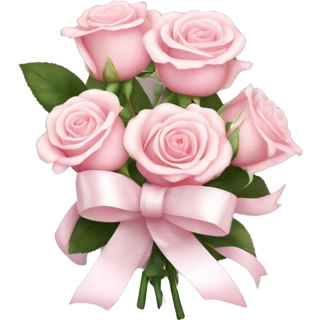 Bundle: A small bundle of light pink roses with soft petals, tied together with a simple white ribbon bow emoji