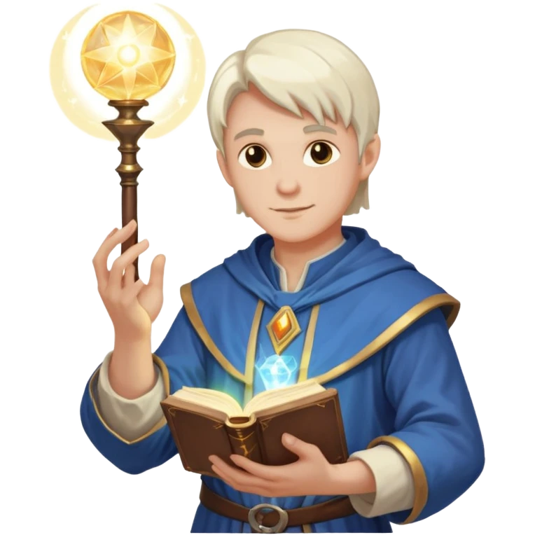 dnd cleric holding a magic book in one hand and having a ball of light in the other emoji