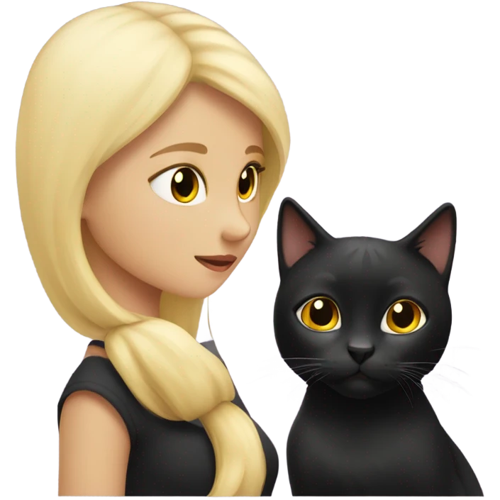 Black cat with blond eyes kissing blond girl  emoji
