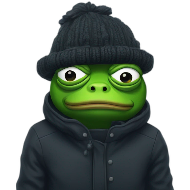 sad pepe the frog in black winter hat emoji