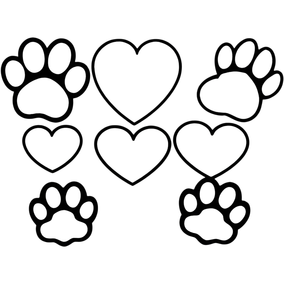 four cartoon style puppy paws, each with a white heart on the pad emoji