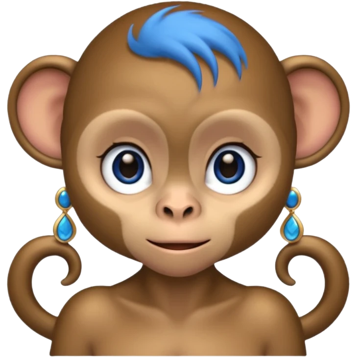 a monkey with long eyelashes and blue eyeshadow eyeliner, with earrings emoji