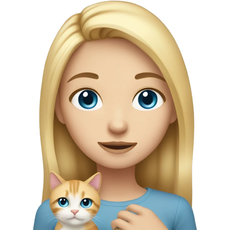 blonde girl with blue eyes,  holding a calico cat emoji
