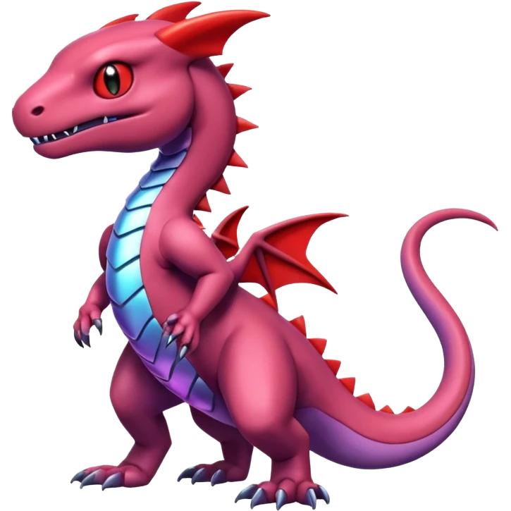 Cute Shiny mauve iridescent Guilmon-Salandit-Fakémon-hybrid-creature (full body)  emoji