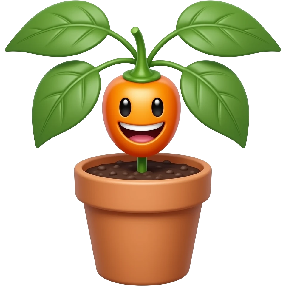 a laughing orange habanero plant in a pot emoji