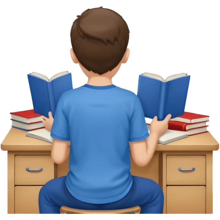 Boy sitting at school reading with his back to the camera
 emoji