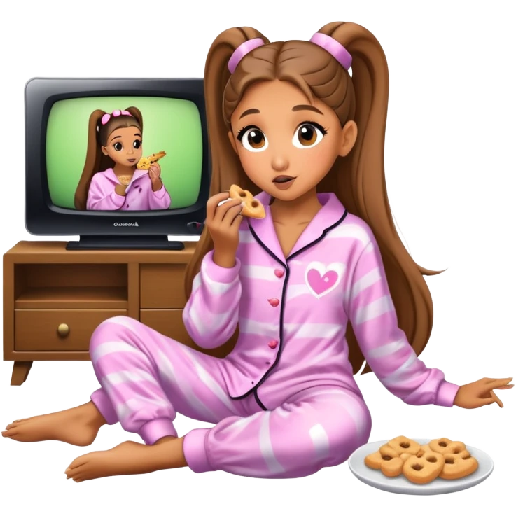 Ariana grande getting a snack and putting on wicked pajamas and watching modern television  emoji