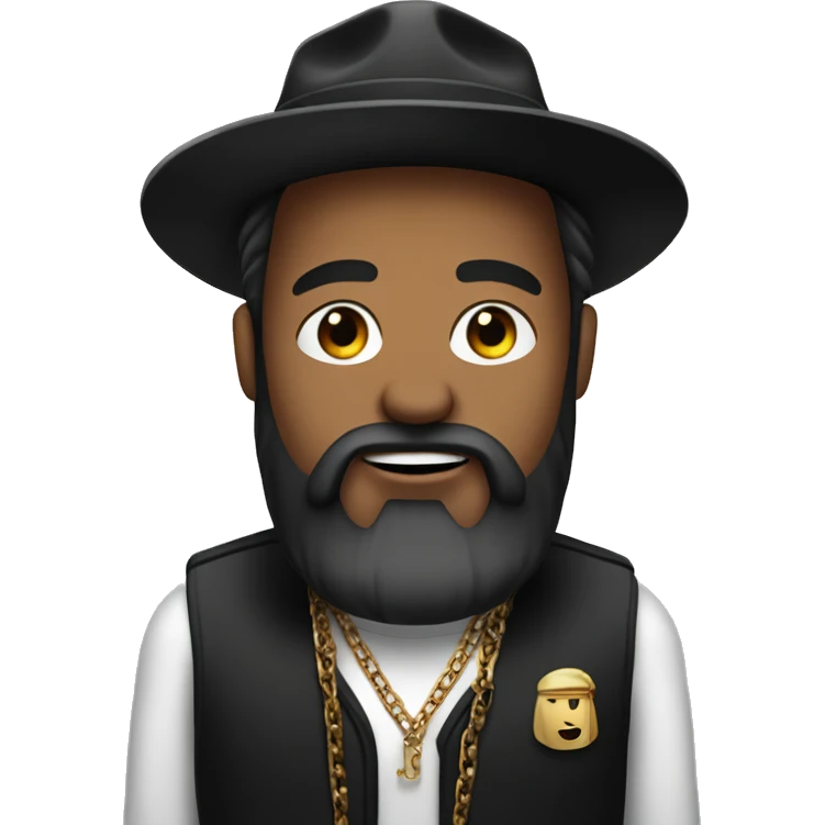 man with minister hair style and rapper hat and chain FULL BEARD , black eye emoji
