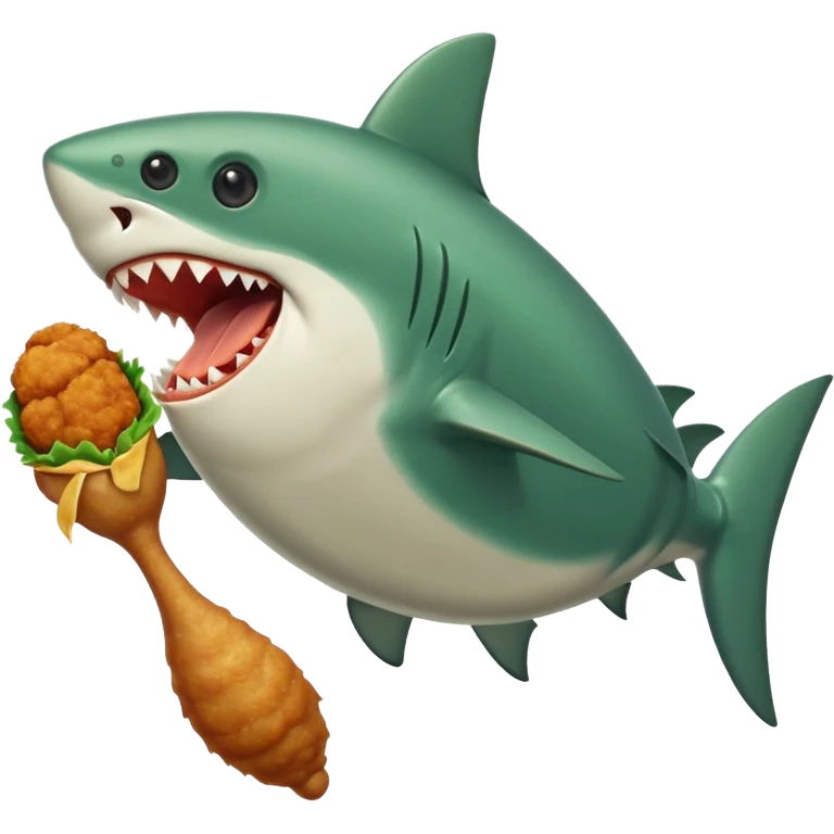 green shark holds with a fin fried chicken leg emoji