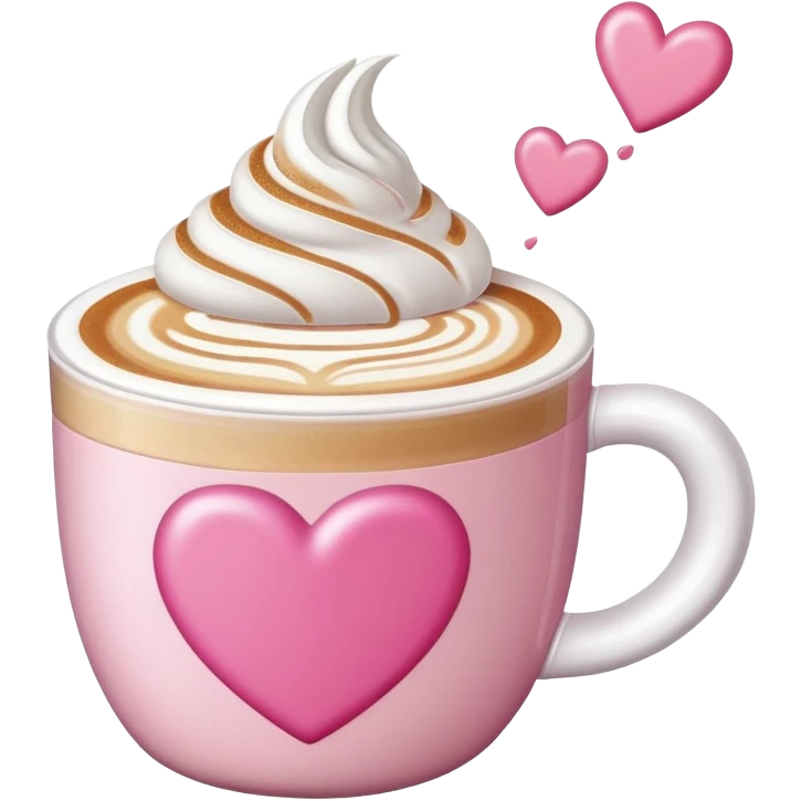 latte with pink accents and hearts emoji