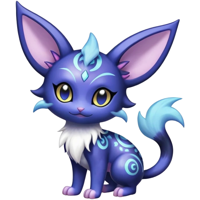 Shiny Cute Adorable Espeon-Litten-Noibat-Meowstic-Hybrid-Creature with pattern-markings emoji