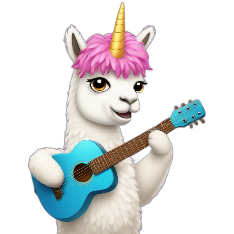 an alpaca dressed as a unicorn who plays guitar emoji
