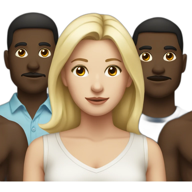 six dark-skinned men stand behind one pale blonde woman emoji