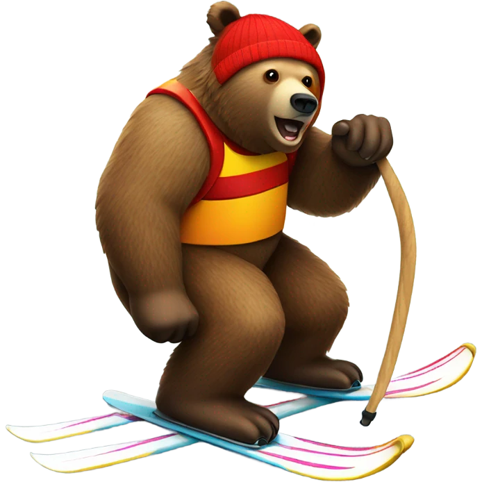 Grizzly bear skiing on skittles emoji