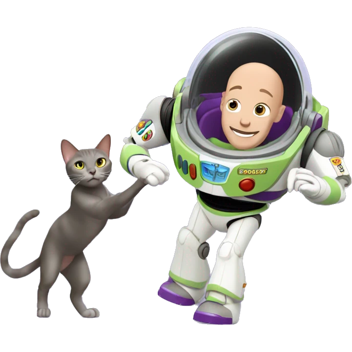 Hairless cat playing with buzz lightyear emoji