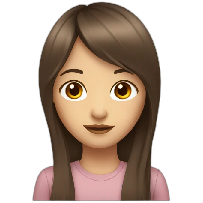 a girl with brown long hair and with long bangs to eyes. Brown eyes emoji