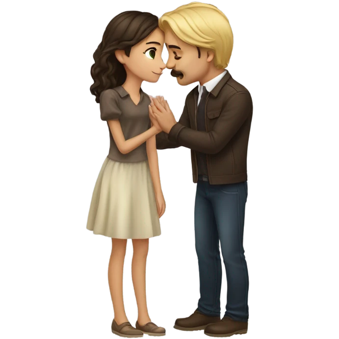 Man with brown hair and blond mustache kissed beautiful girl with dark brown hair  emoji