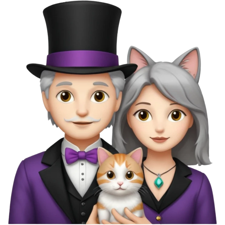 magician couple and their pet cat emoji