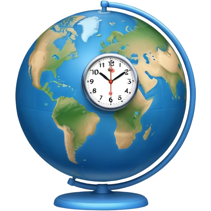 Earth globe with a small clock in the bottom corner, iOS style emoji