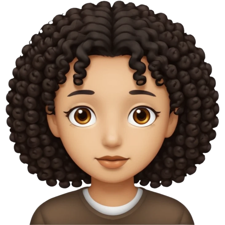 brown soft tone of skin, curly black hair, brown eyes emoji