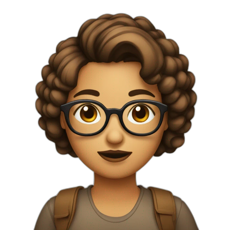 Chica pelo corto y marrón con gafas emoji