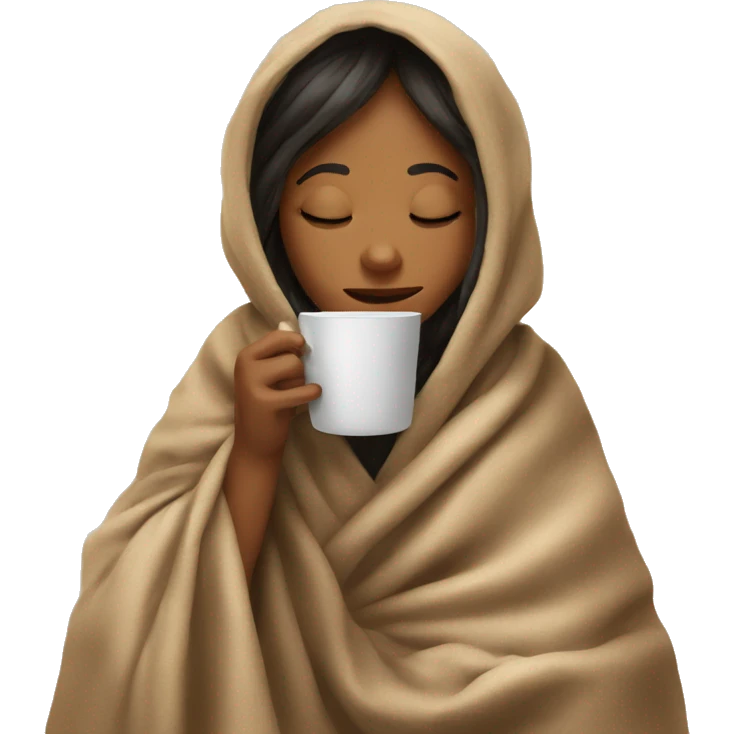 girl inside a blanket sipping coffee eyes closed emoji