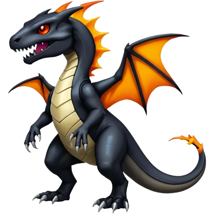Shiny Black Gothic Futuristic Spooky Evil Exotic Colorful Dark Duskull-Salandit-Marowak-Charizard-Charmeleon-Fakémon-hybrid-creature (full body)  emoji